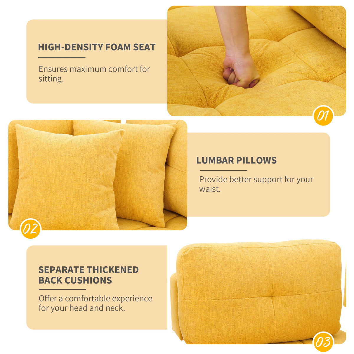 91.73" L-Shaped Sofa Sectional Sofa Couch With 2 Stools and 2 Lumbar Pillows for Living Room, Yellow