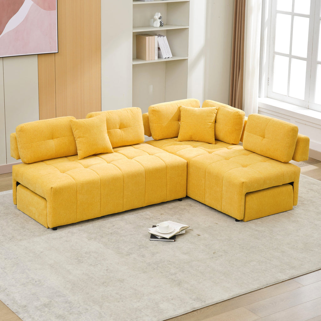 91.73" L-Shaped Sofa Sectional Sofa Couch With 2 Stools and 2 Lumbar Pillows for Living Room, Yellow