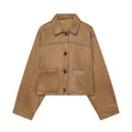 Loose pocket decorative suede texture lapel jacket
