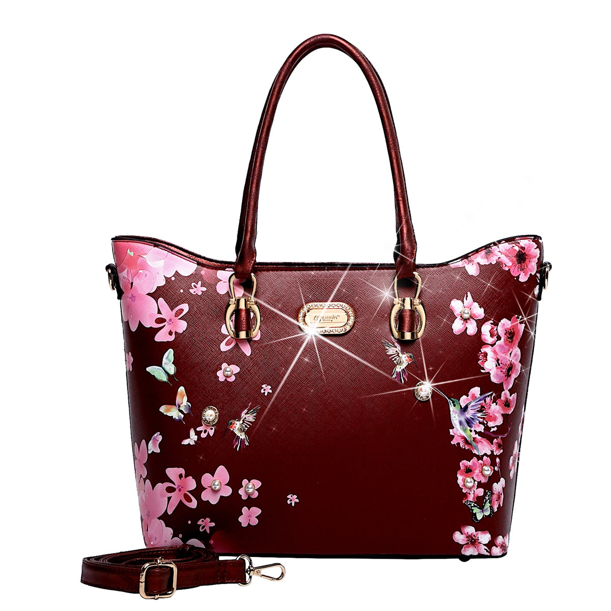 Bolso tote elegante con diseño floral y colibrí de Brangio Italy