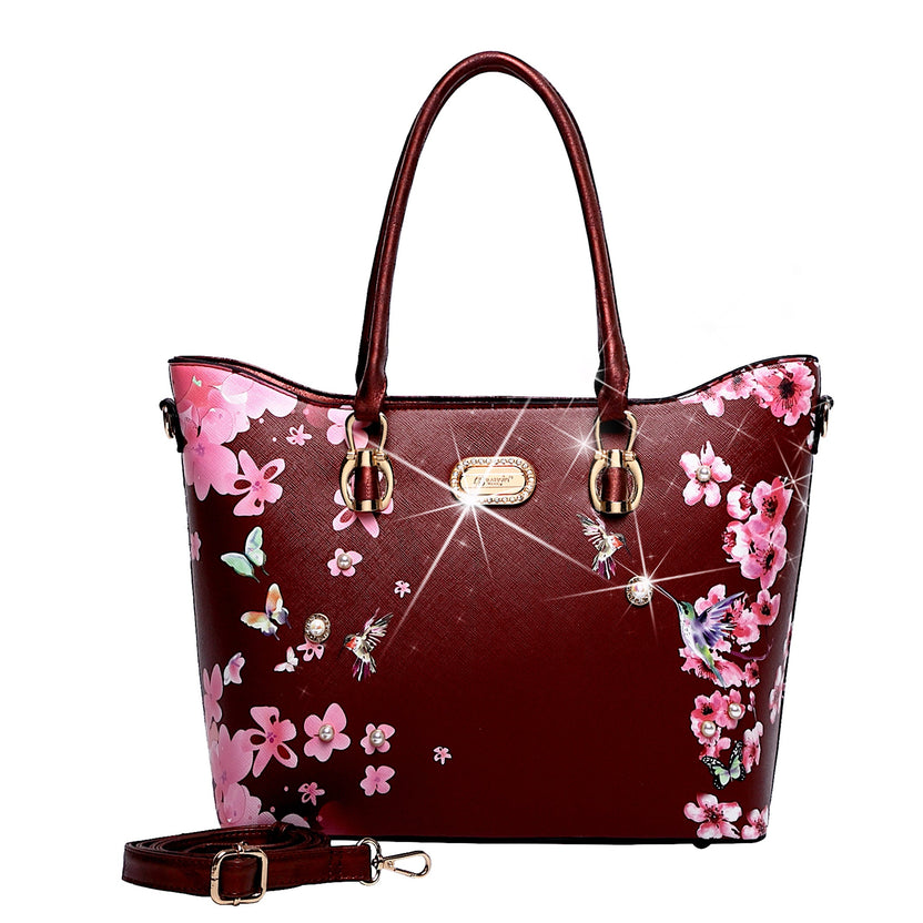 Brangio Italy Elegant Floral Hummingbird Tote Bag