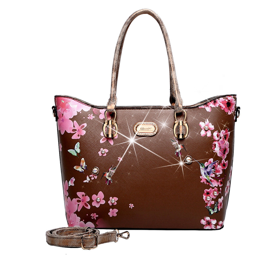 Brangio Italy Elegant Floral Hummingbird Tote Bag