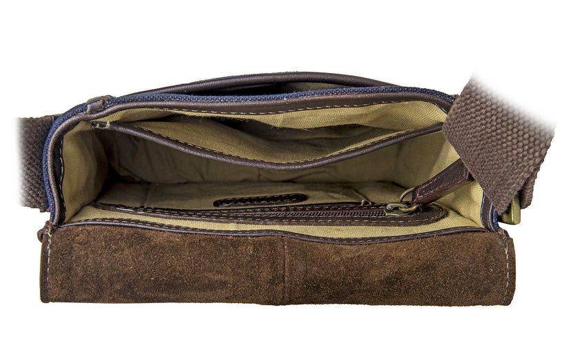 Aiden Genuine Leather and Canvas Mini Crossbody Men/Women Messenger Bag/Travel Bag / 10.5" iPad Bag