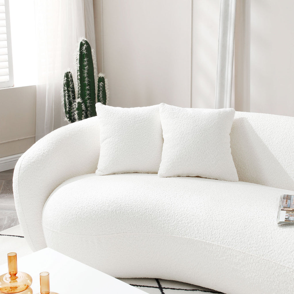 102'' 5-Sitzer Bouclé-Sofa Modernes Ecksofa Halbmond Freizeitcouch Gebogenes Sofa Teddy-Fleece Samt WEISS