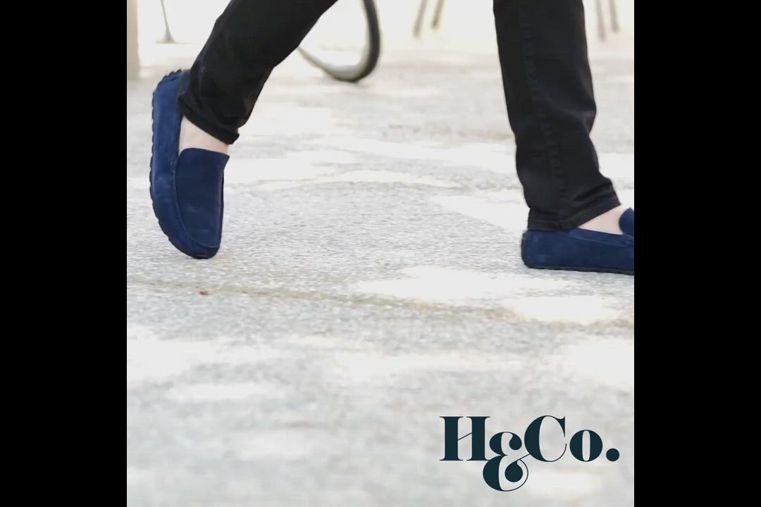 Mocasines de conducción con suela de neumático, ante azul marino