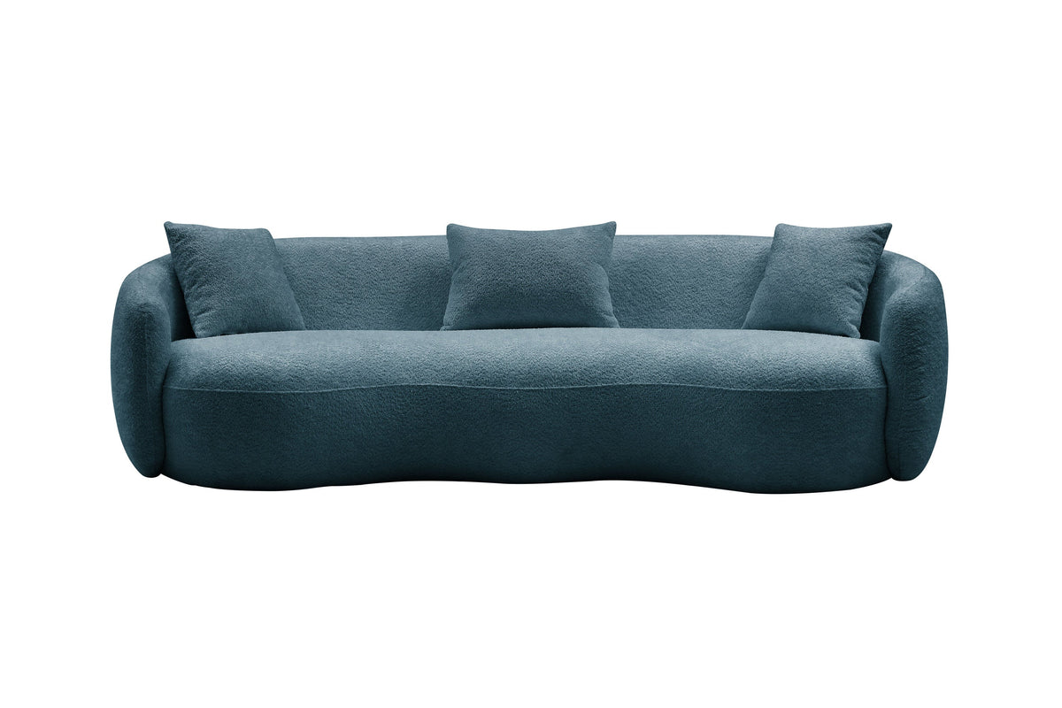 Sofá curvo moderno de 93.6 pulgadas, sofá de tela boucle para dormitorio, oficina, apartamento, azul