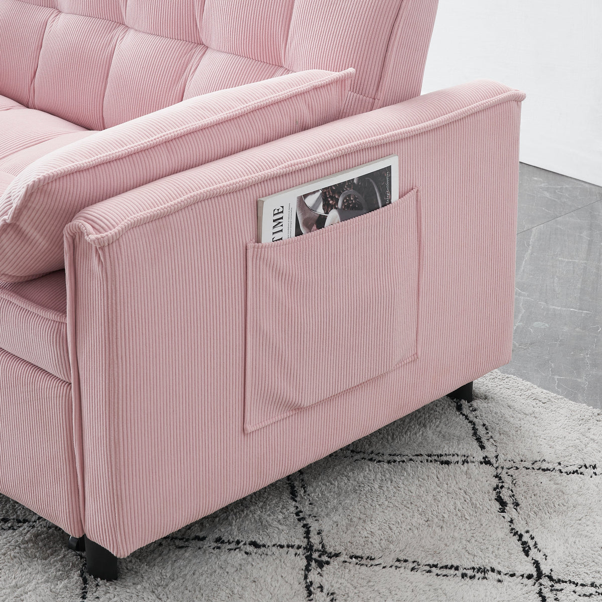 Folding Sofa Bed With Adjustable Back Access to Sofa Recliner Single Bed Adult Modern Chair Bed ,Pink