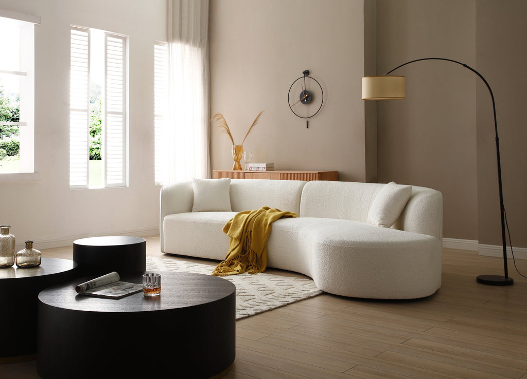 Luxury Modern Style Living Room Upholstery Curved Sofa With Chaise 2-Piece Set, Right Hand Facing Sectional,  Boucle Cou