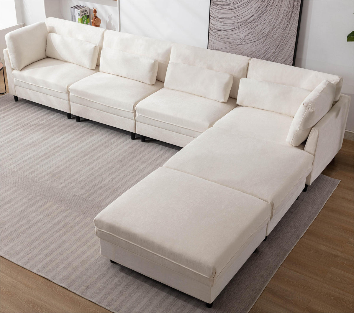 Oversized Modular Sectional Fabric Sofa Set With Waist Pillows, Extra Large U Shaped Couch With Reversible Chaise, 145 I