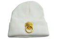 White Skullcap With Large Metal Lion