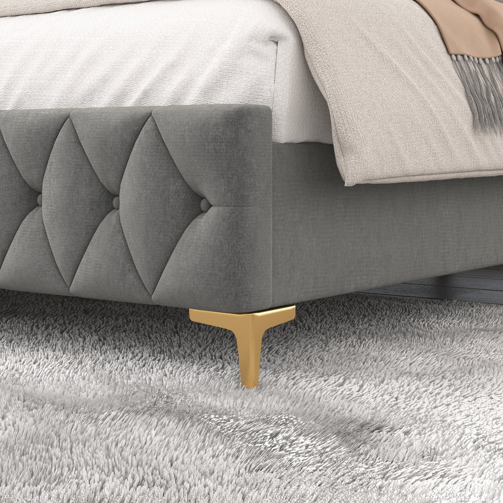 Queen Platform Bed Frame With Pneumatic Hydraulic Function, Velvet Upholstered Bed With Deep Tufted Buttons, Lift Up Sto
