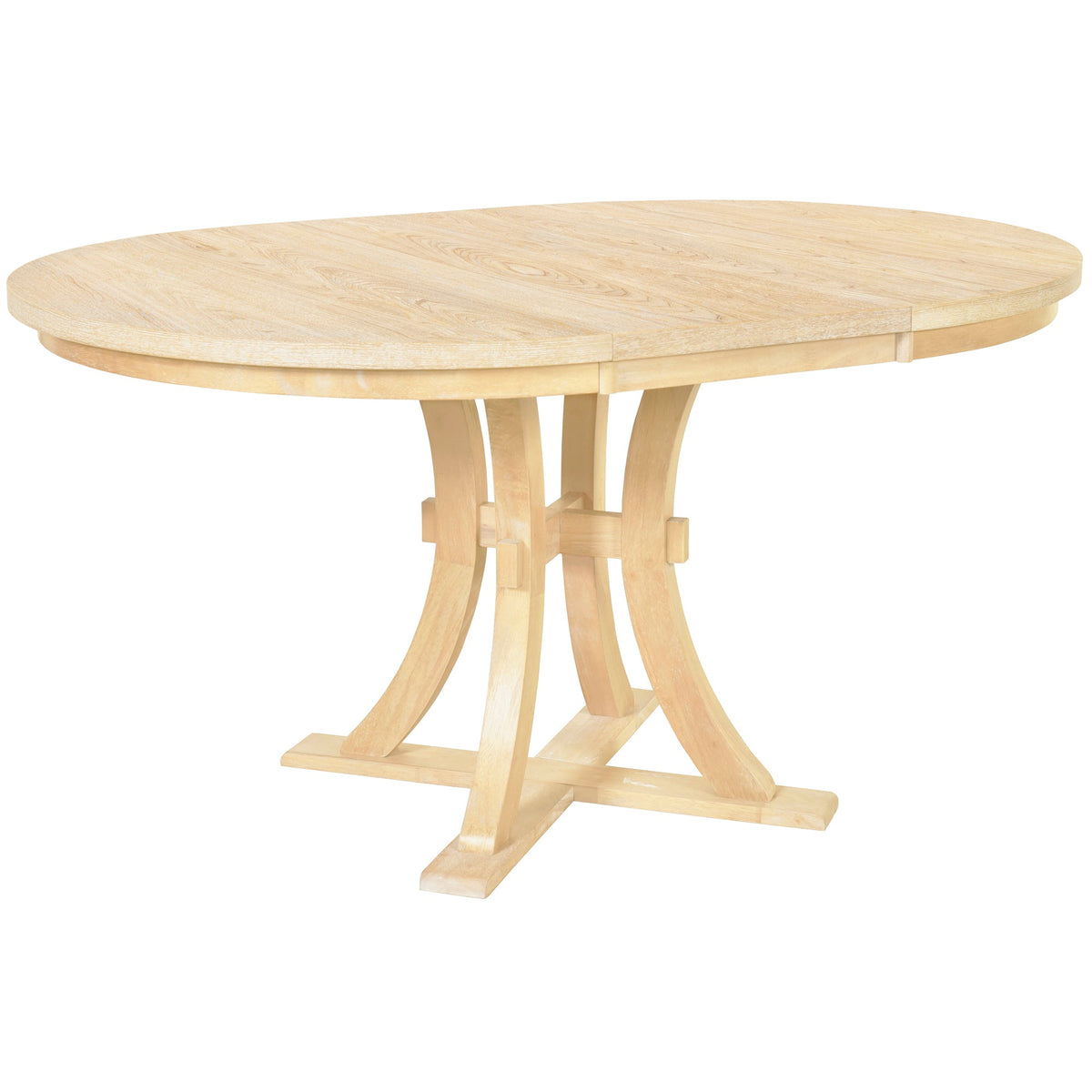 5-Piece Rustic Round Pedestal Extendable Dining Table Set With 15.7" Removable Leaf and Simple Dining Chirs for Small Pl