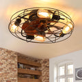 Käfig-Deckenventilator mit Licht, 20 Zoll flacher Landhaus-Deckenventilator mit Beleuchtung und Fernbedienung, moderner geschlossener Deckenventilator für 4x E26-Leuchtmittel