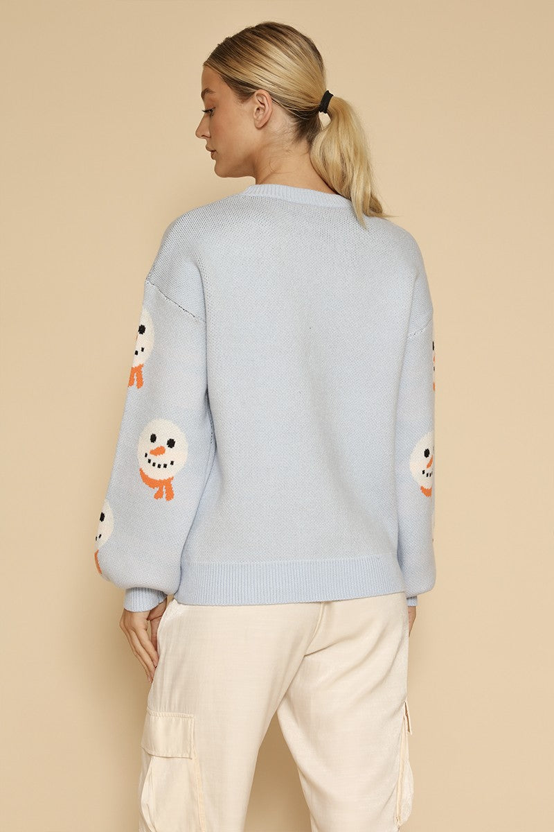 Suéter navideño de punto con estampado de muñecos de nieve