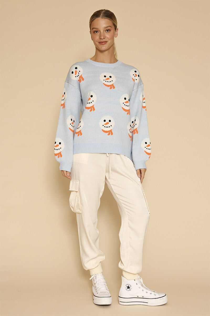 Suéter navideño de punto con estampado de muñecos de nieve