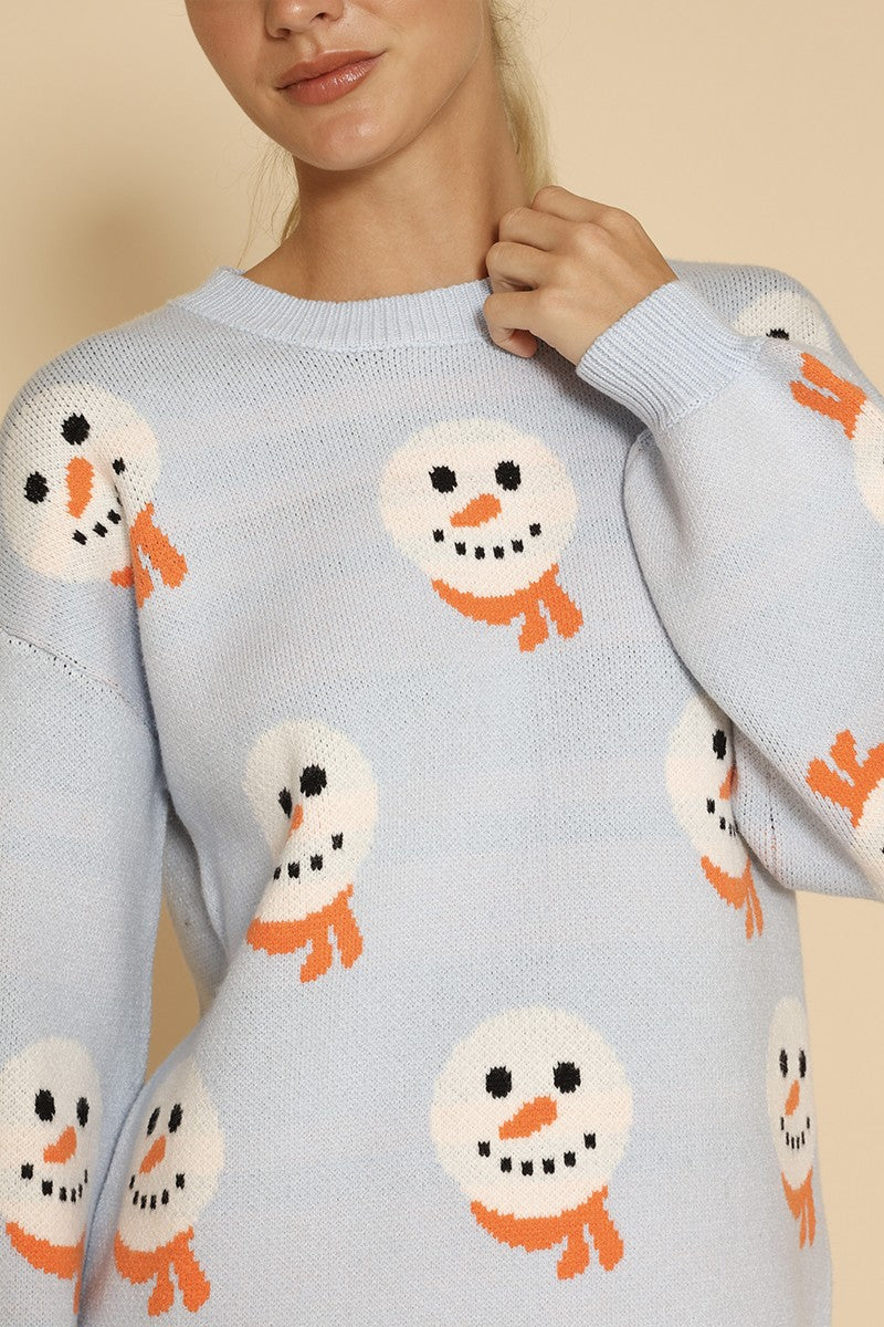 Suéter navideño de punto con estampado de muñecos de nieve