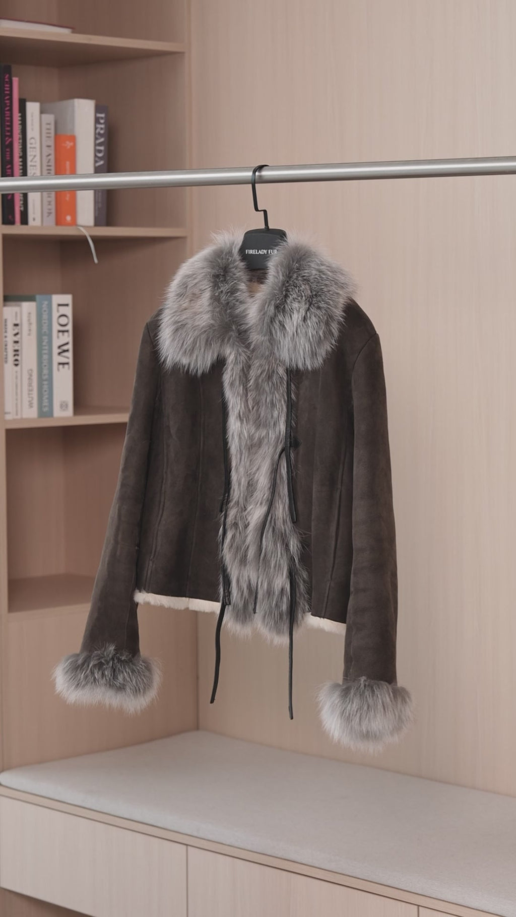 Fireladyfur Women's Shearling Coat - Imported Merino Wool Patchwork Fox Fur Collar Florence