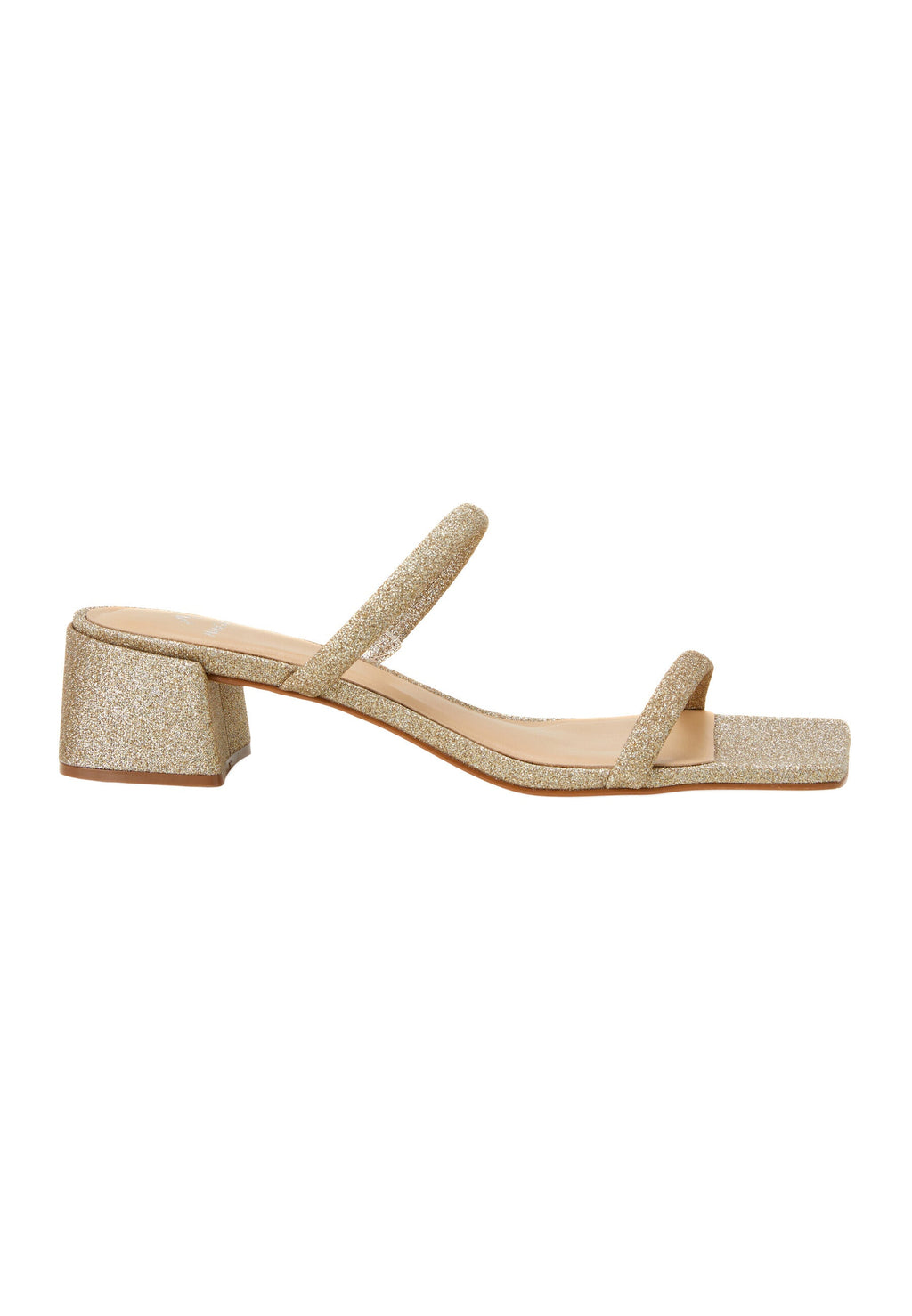Maiate Gold Textile Mules – 4cm Low Block Heel