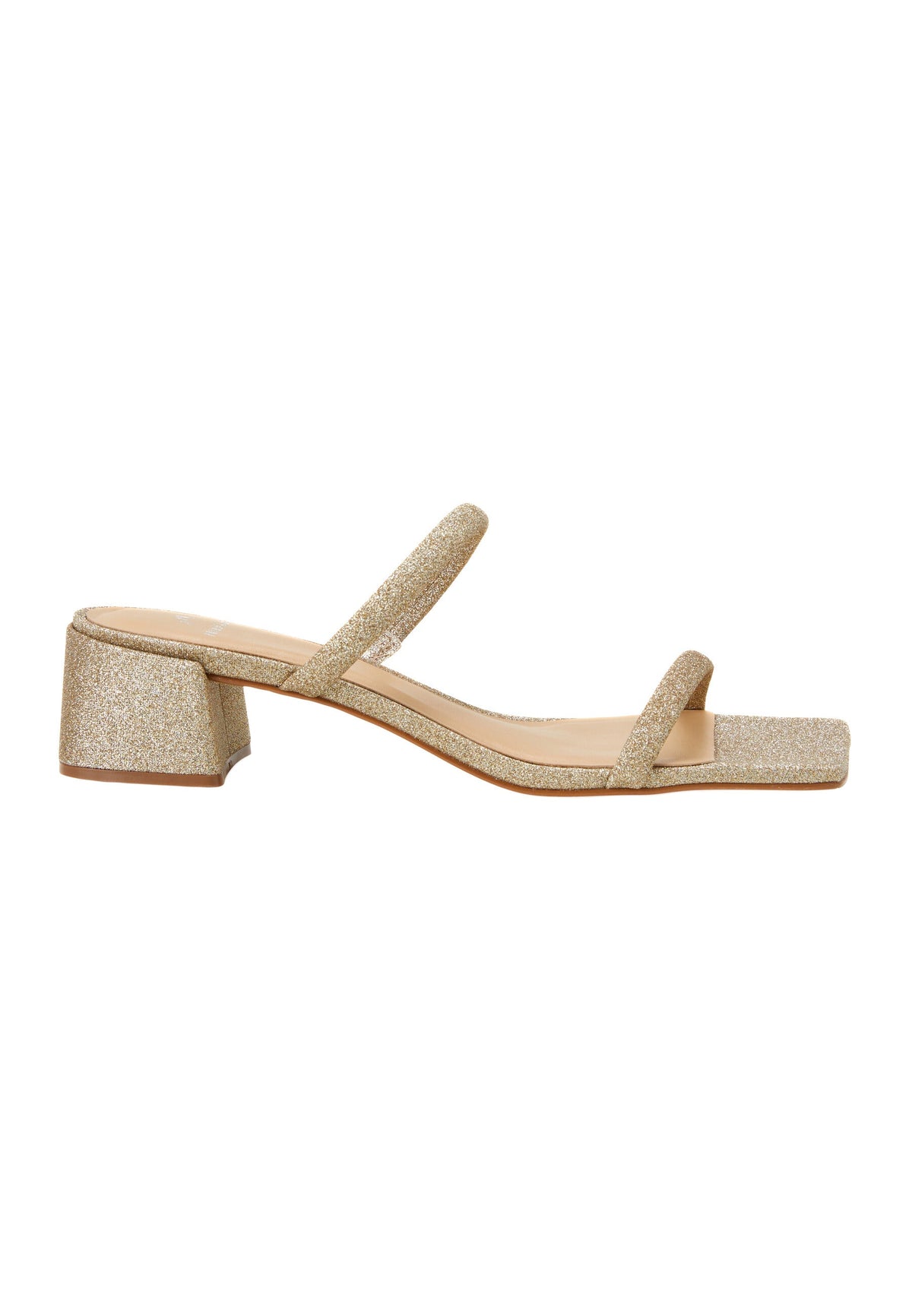 Maiate Gold Textile Mules – 4cm Low Block Heel