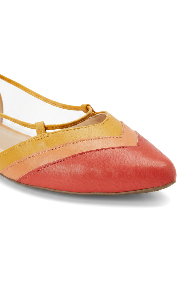 Cereja Red Colour Block Leather Flats – Pointed Toe, Tie-Up