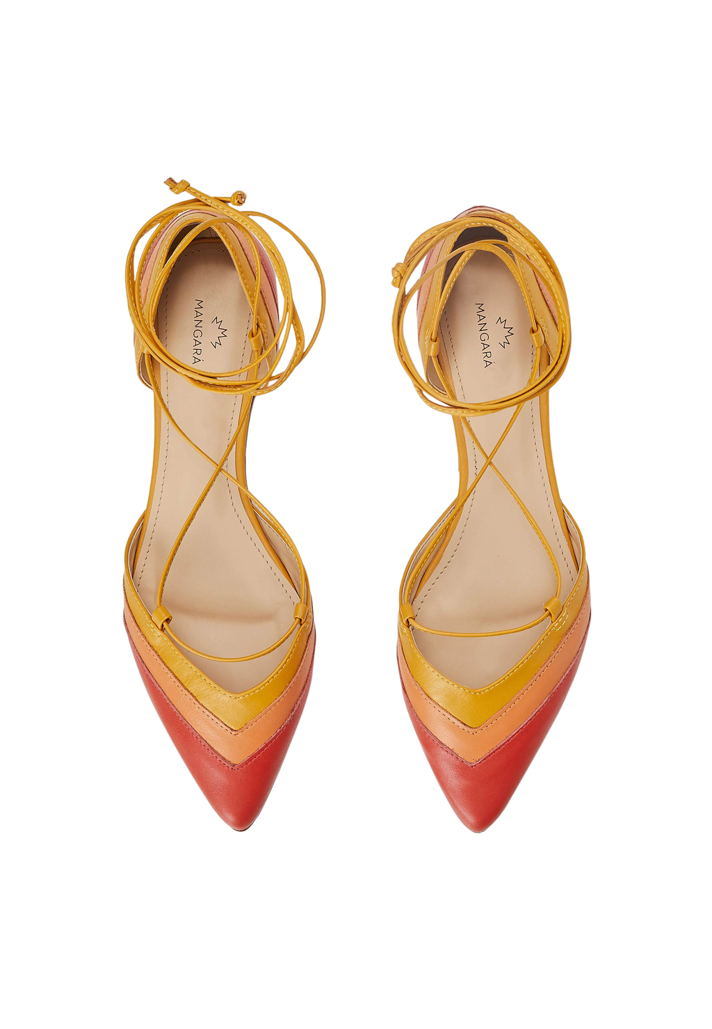 Cereja Red Colour Block Leather Flats – Pointed Toe, Tie-Up
