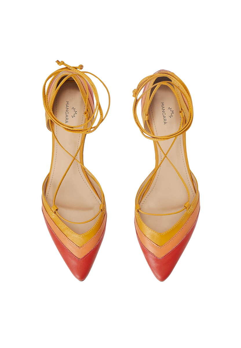 Cereja Red Colour Block Leather Flats – Pointed Toe, Tie-Up