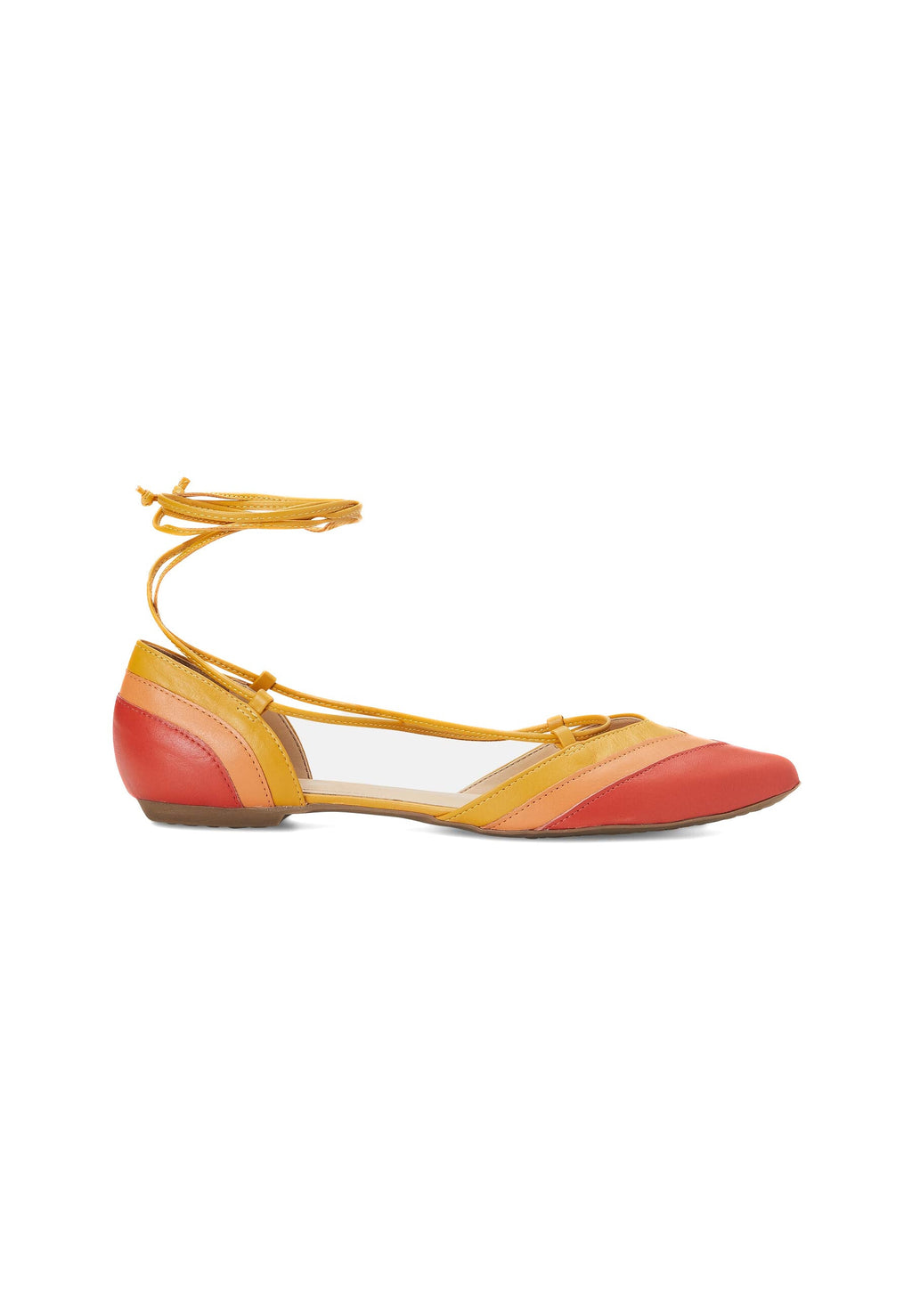 Cereja Red Colour Block Leather Flats – Pointed Toe, Tie-Up