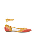 Cereja Red Colour Block Leather Flats – Pointed Toe, Tie-Up