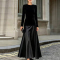 Black Velvet And Satin Patchwork Dress For Women