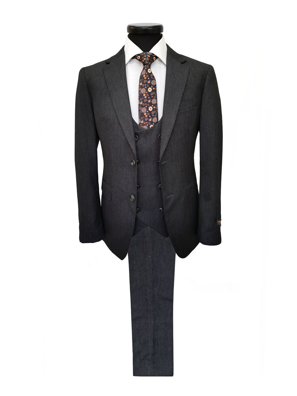 Węglowy trzyczęściowy garnitur slim fit