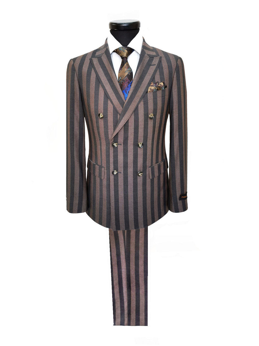 Brown Bold Stripe Double Breasted Suit
