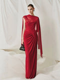 Ruched Mesh Maxi Evening Gown