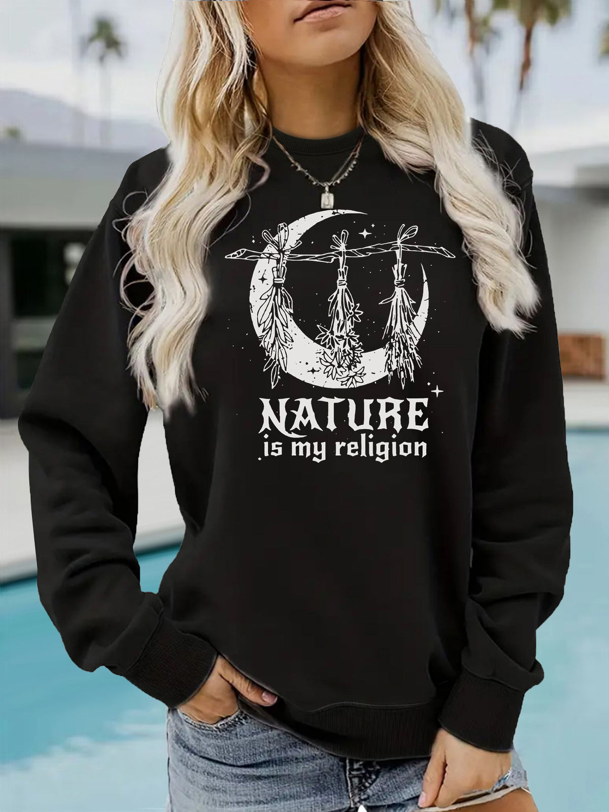 Sweat à capuche en molleton à col rond avec motif