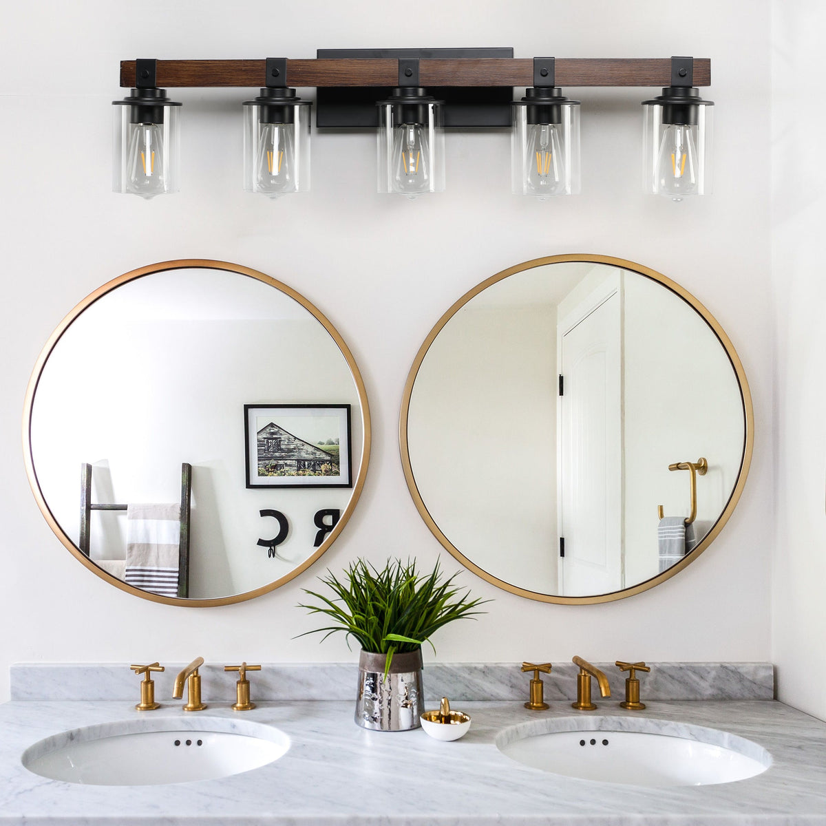 (Igual que W1340p155972/L1015-5) Lámpara de pared de 5 luces estilo granja, lámpara rústica para baño, aplique de baño (Wi