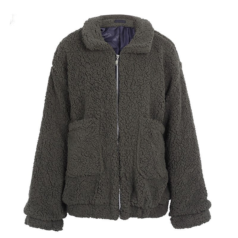 Faux Lambswool Oversized Jacket Coat Winter Black Warm Hairly Jacket Women Autumn Outerwear