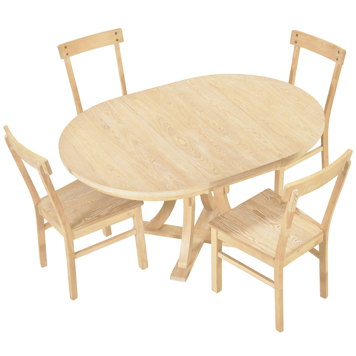 5-Piece Rustic Round Pedestal Extendable Dining Table Set With 15.7" Removable Leaf and Simple Dining Chirs for Small Pl