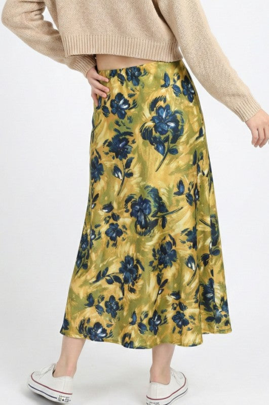 Falda de satén con estampado floral