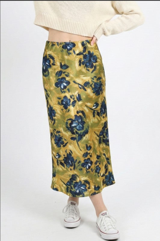 Falda de satén con estampado floral