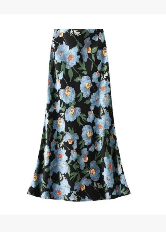 Jupe en satin à imprimé floral