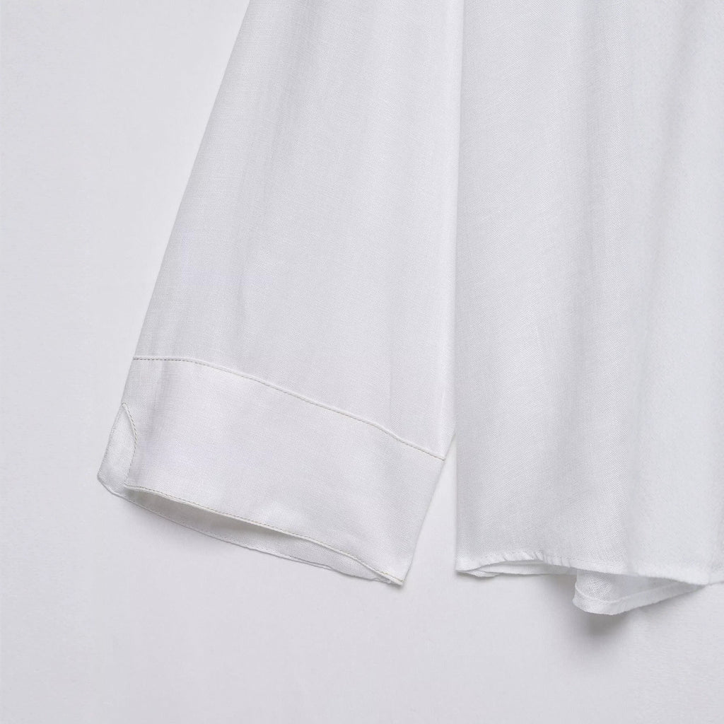 Single breasted deep V-neck linen long sleeved shirt for women