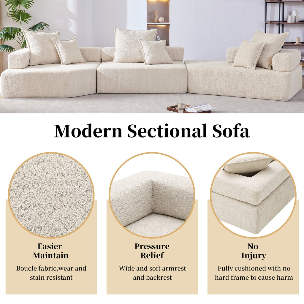 Sofá seccional modular de gran tamaño, lujoso conjunto de sofá de suelo de bouclé, sofá cama convertible, espacioso sofá cama relleno de espuma