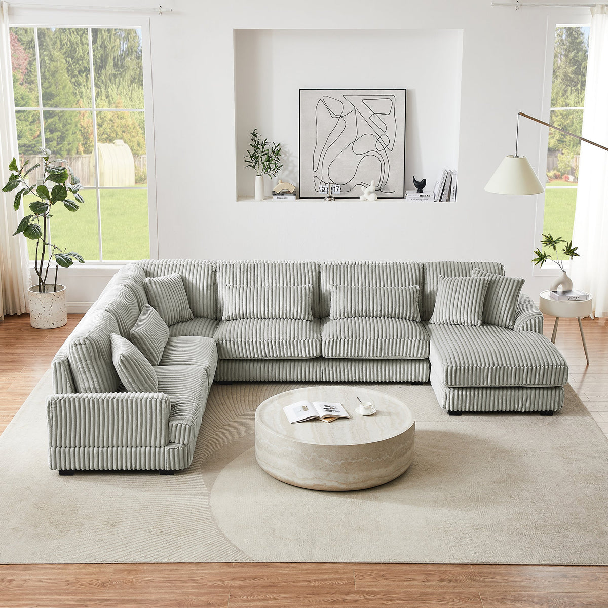 129" Oversized Sectional Sofa U-Shaped Sofa Couch Modern Sofa Upholstered in Soft Corduroy With a Chaise Lounge for Livi