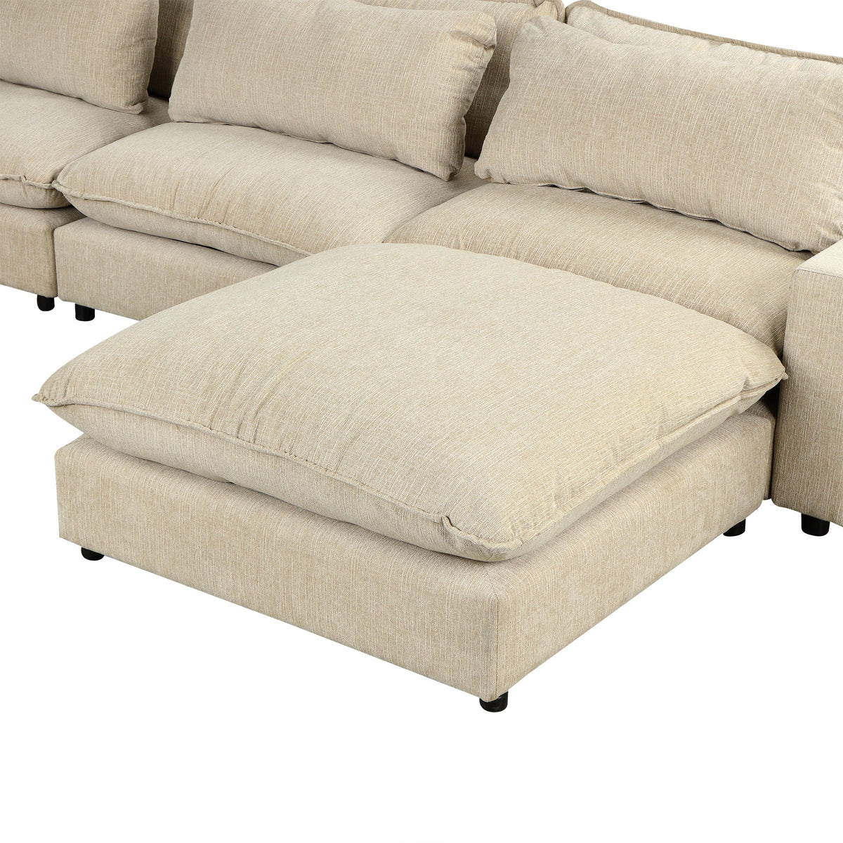 128" Sectional Sofa Cloud Sofa Chenille Upholstered Sofa  Couch With Movable Ottoman, Comfortable Seat Cushions, Chargin