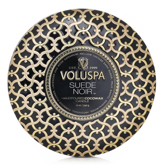 VOLUSPA - 3 Wick Decorative Tin Candle - Suede Noir