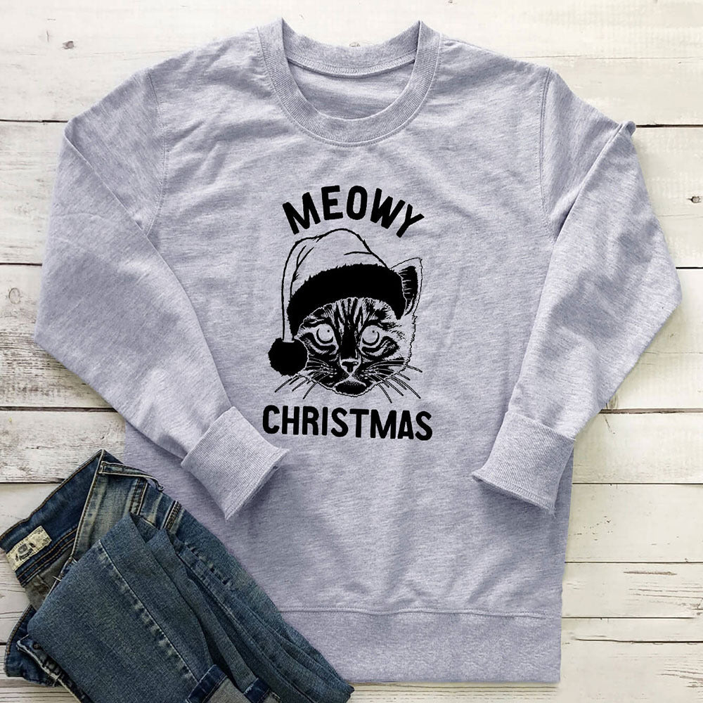Letter printed cat round neck hoodie