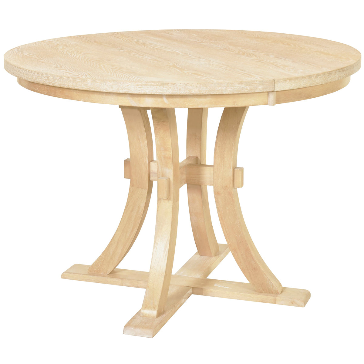 5-Piece Rustic Round Pedestal Extendable Dining Table Set With 15.7" Removable Leaf and Simple Dining Chirs for Small Pl