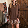 Women's Polo-Neck Fake Two-Piece Leopard-Print Patchwork Sweatshirt Dress