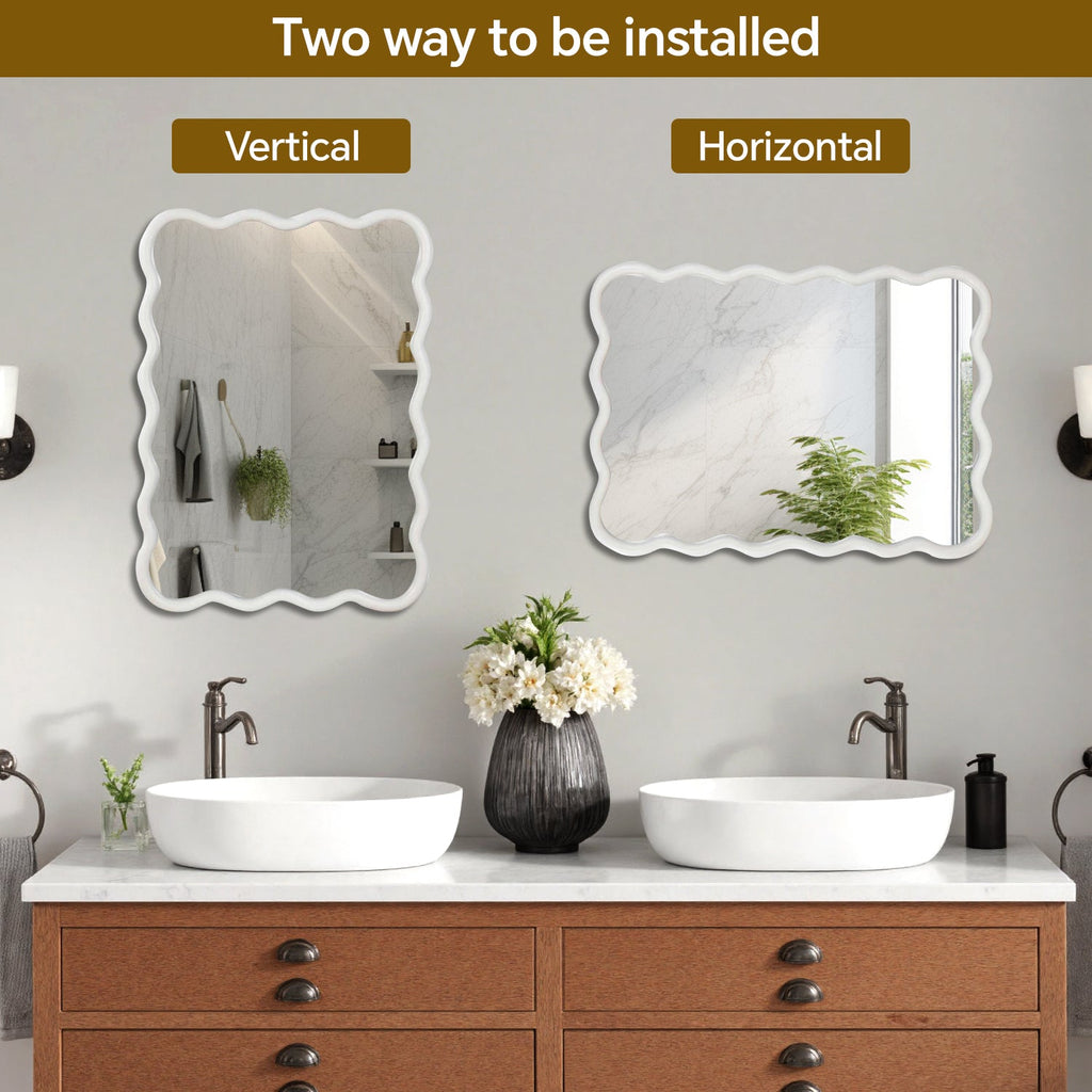 30'x40' Wavy Rectangle Solid Wood Frame Decorative Mirror,For Bedroom, Bathroom, Living Room, Entryway