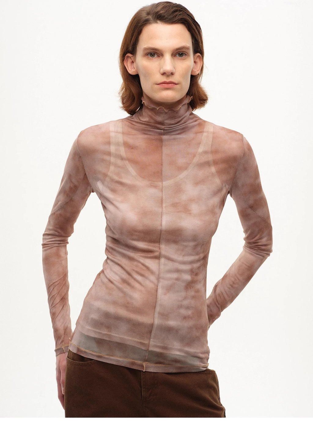 [FF×JW Rich Dusk] Exquisite and Fashionable Mesh Rendering High Collar T-Shirt Bottoming Shirt