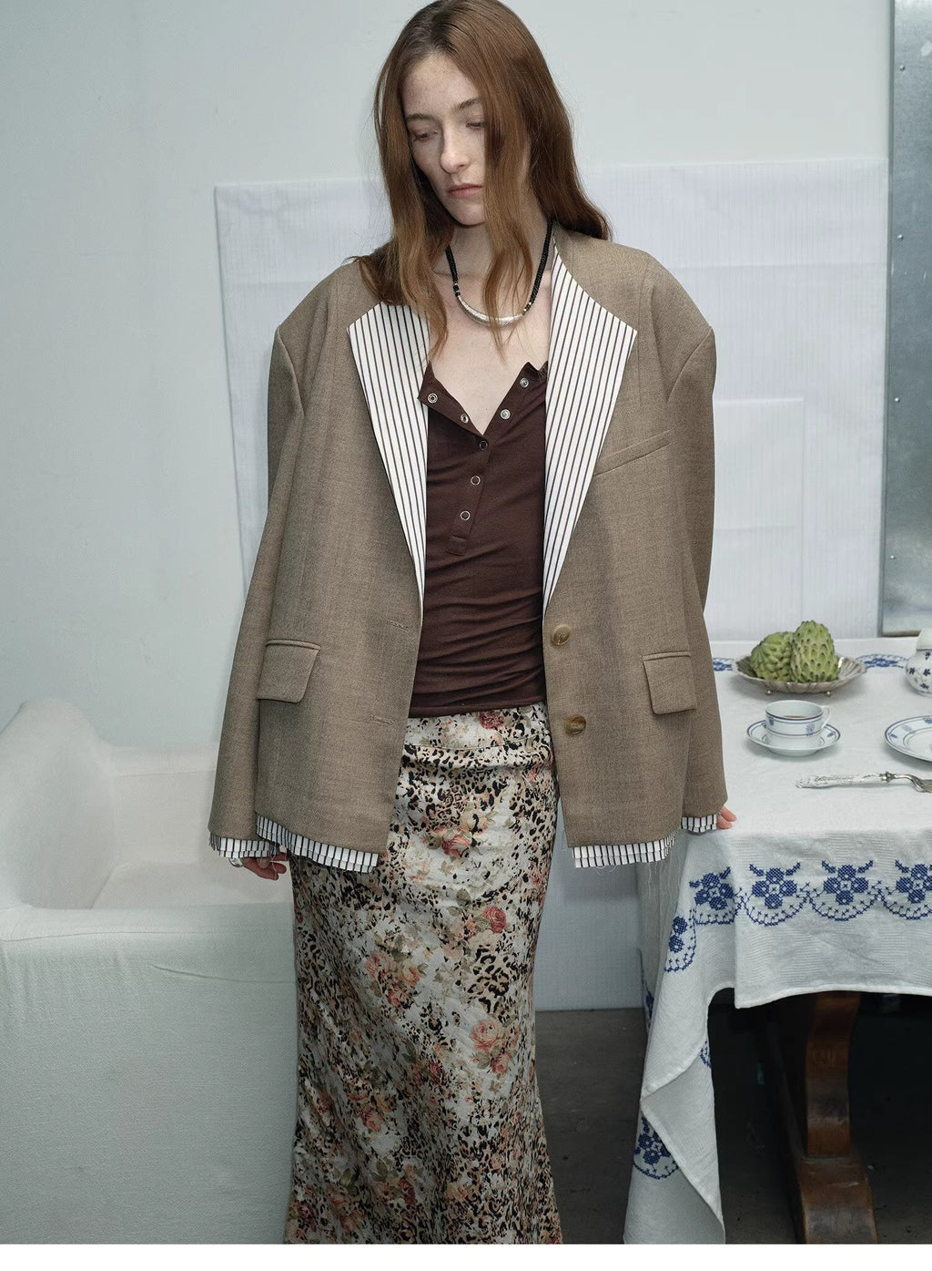 "London Diary"old Money Style Contrasting Lapel Wool Blazer